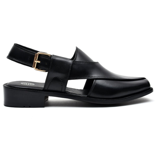 LEATHER PESHAWARI CHAPPAL - P-167 BLACK