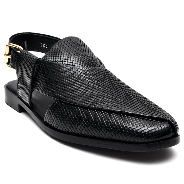 LEATHER PESHAWARI CHAPPAL - P-170 BLACK
